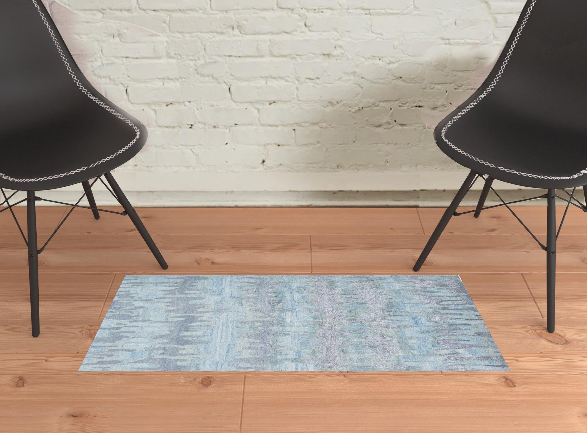 Blue Green And Gray Abstract Tufted Handmade Area Rug - 4' X 6'