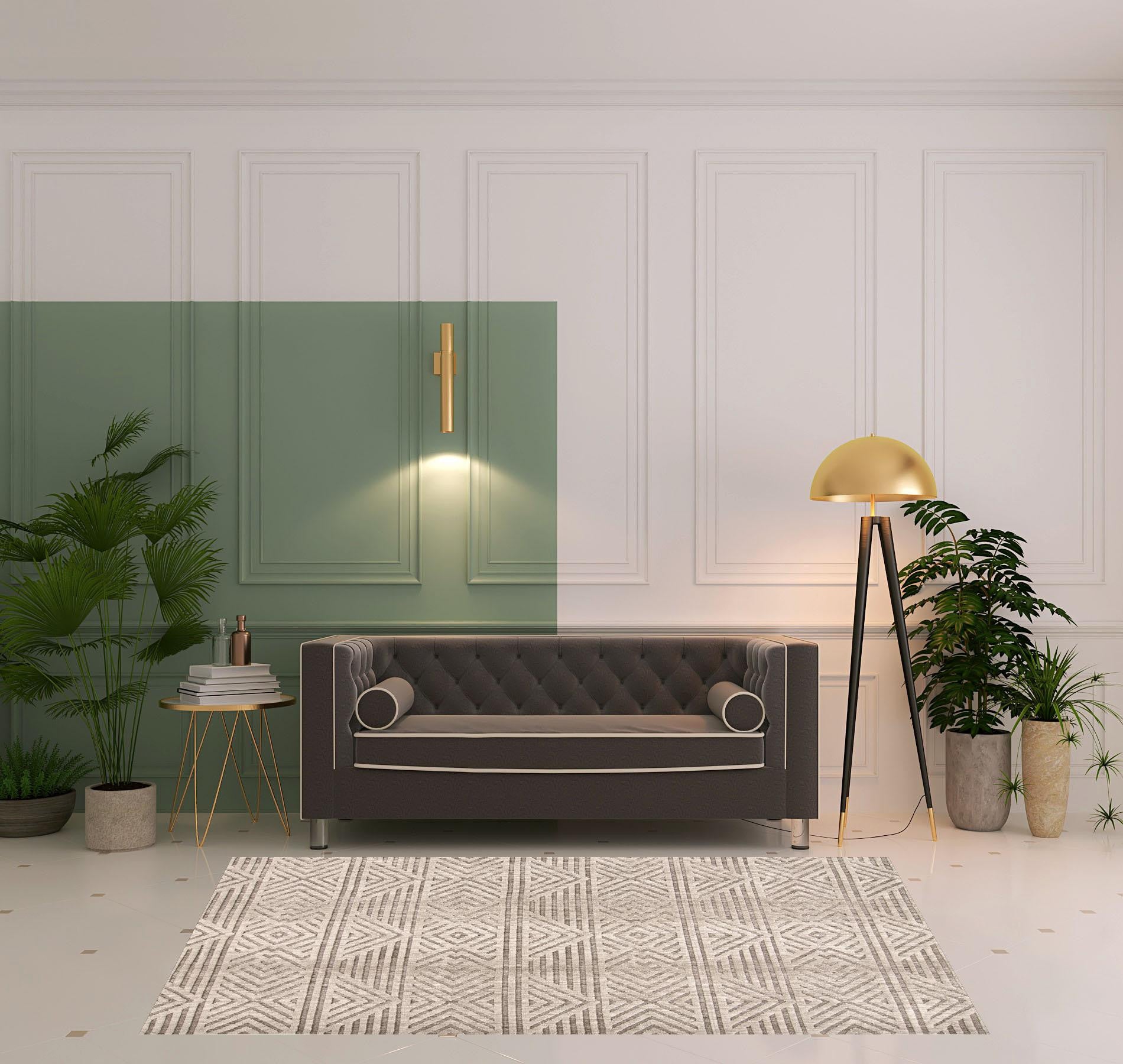 4' X 6' Tan Ivory And Brown Geometric Stain Resistant Area Rug