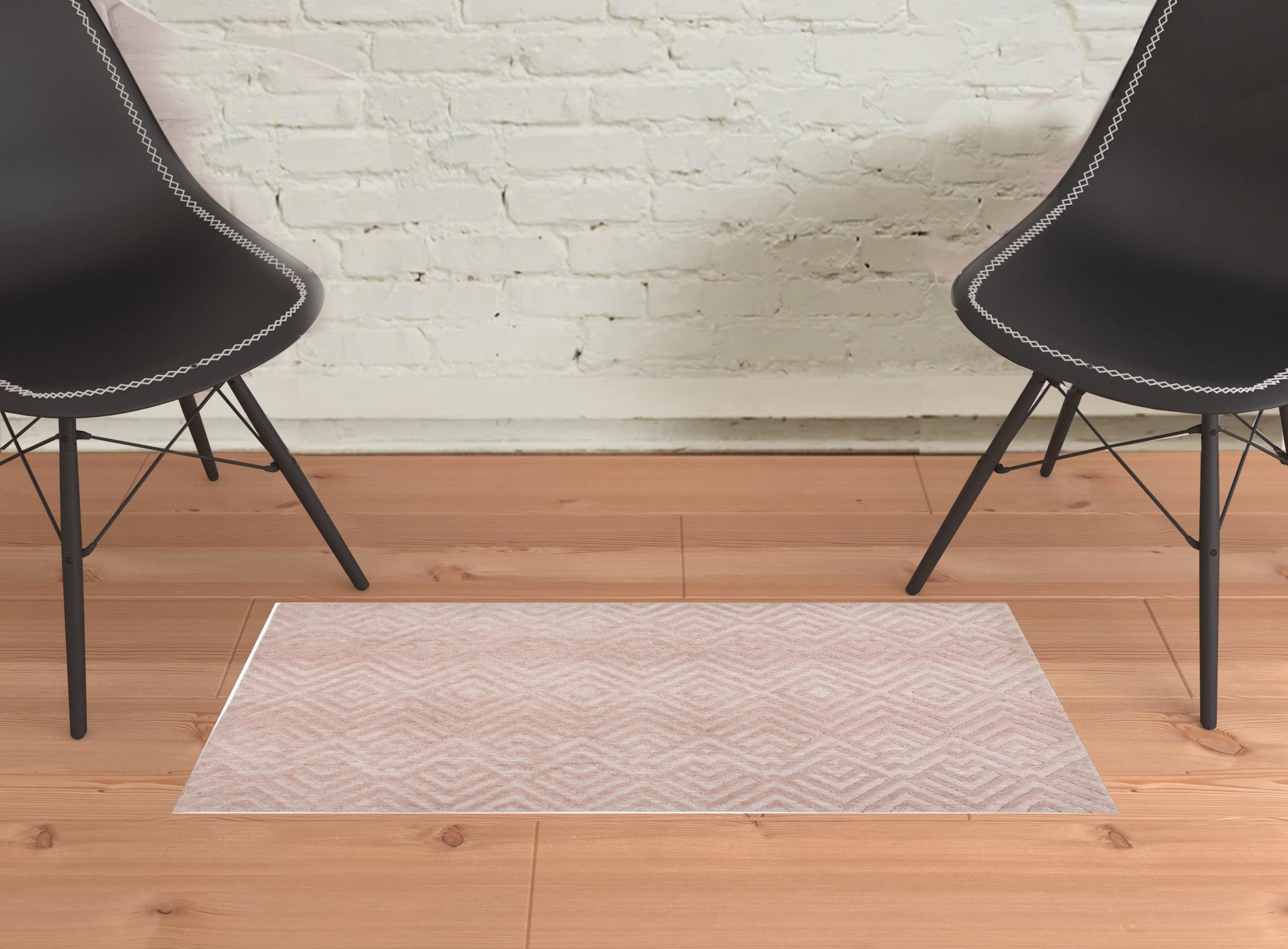 4' X 6' Pink And Ivory Geometric Stain Resistant Area Rug