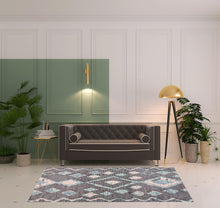 4' X 6' Blue Pink And Green Wool Geometric Tufted Handmade Area Rug