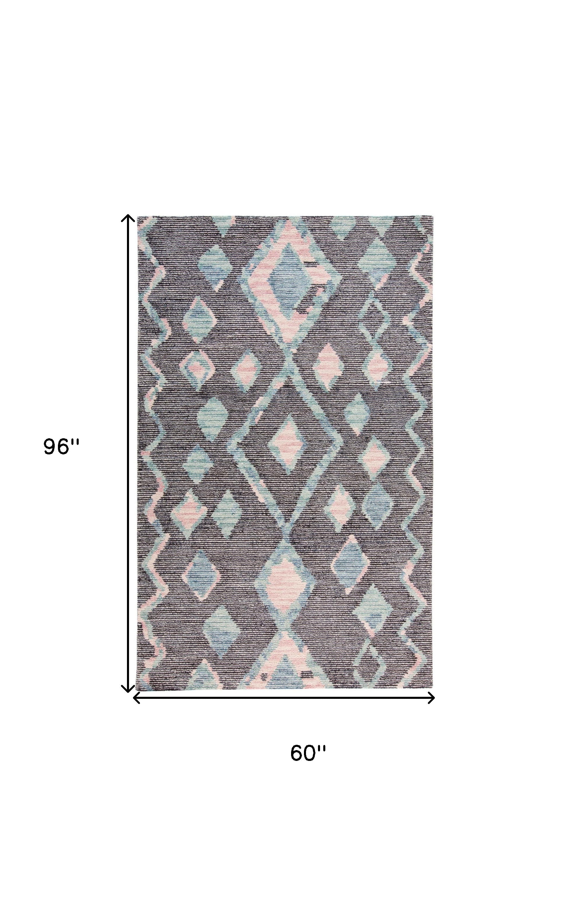 4' X 6' Blue Pink And Green Wool Geometric Tufted Handmade Area Rug