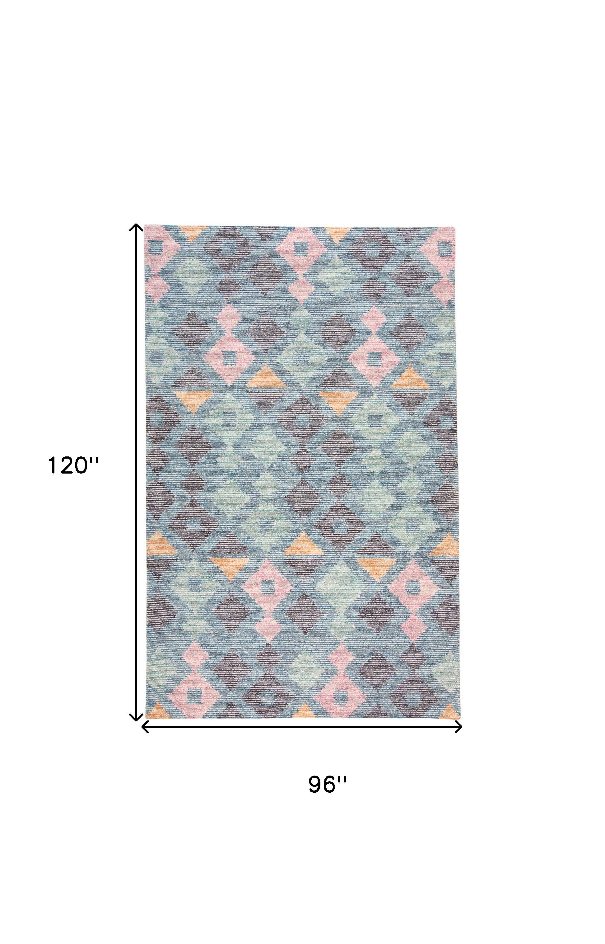 4' X 6' Gray Blue And Green Wool Geometric Tufted Handmade Area Rug