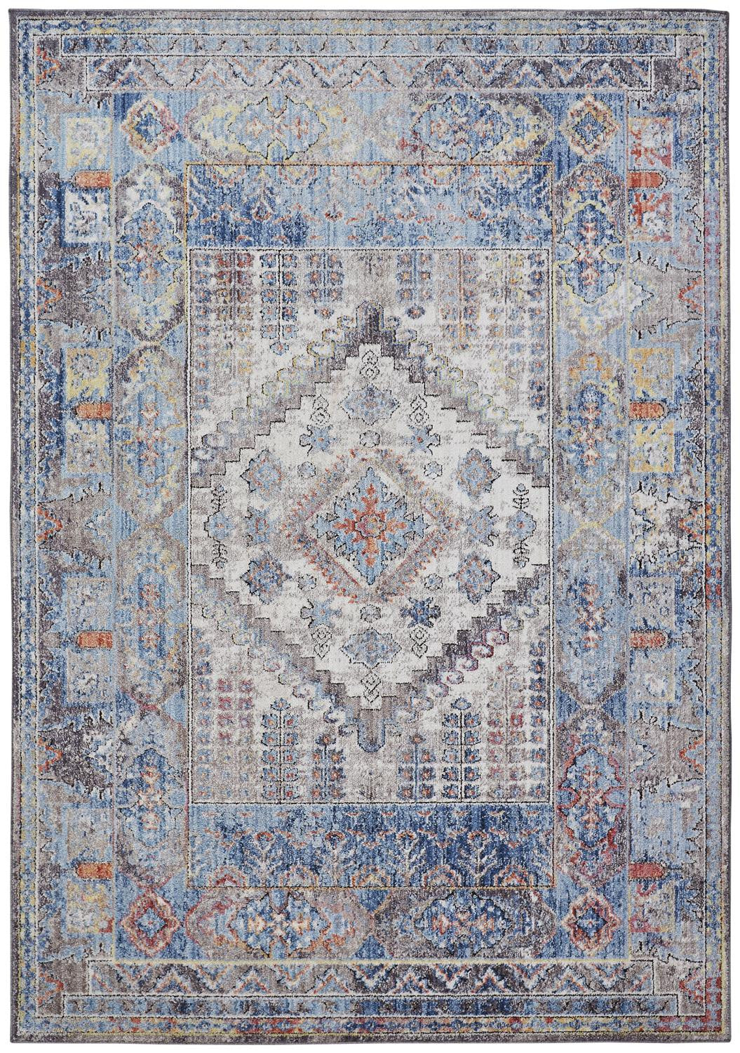 4' X 6' Blue Gray And Ivory Floral Stain Resistant Area Rug