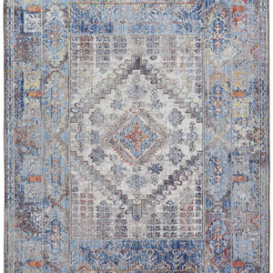 4' X 6' Blue Gray And Ivory Floral Stain Resistant Area Rug