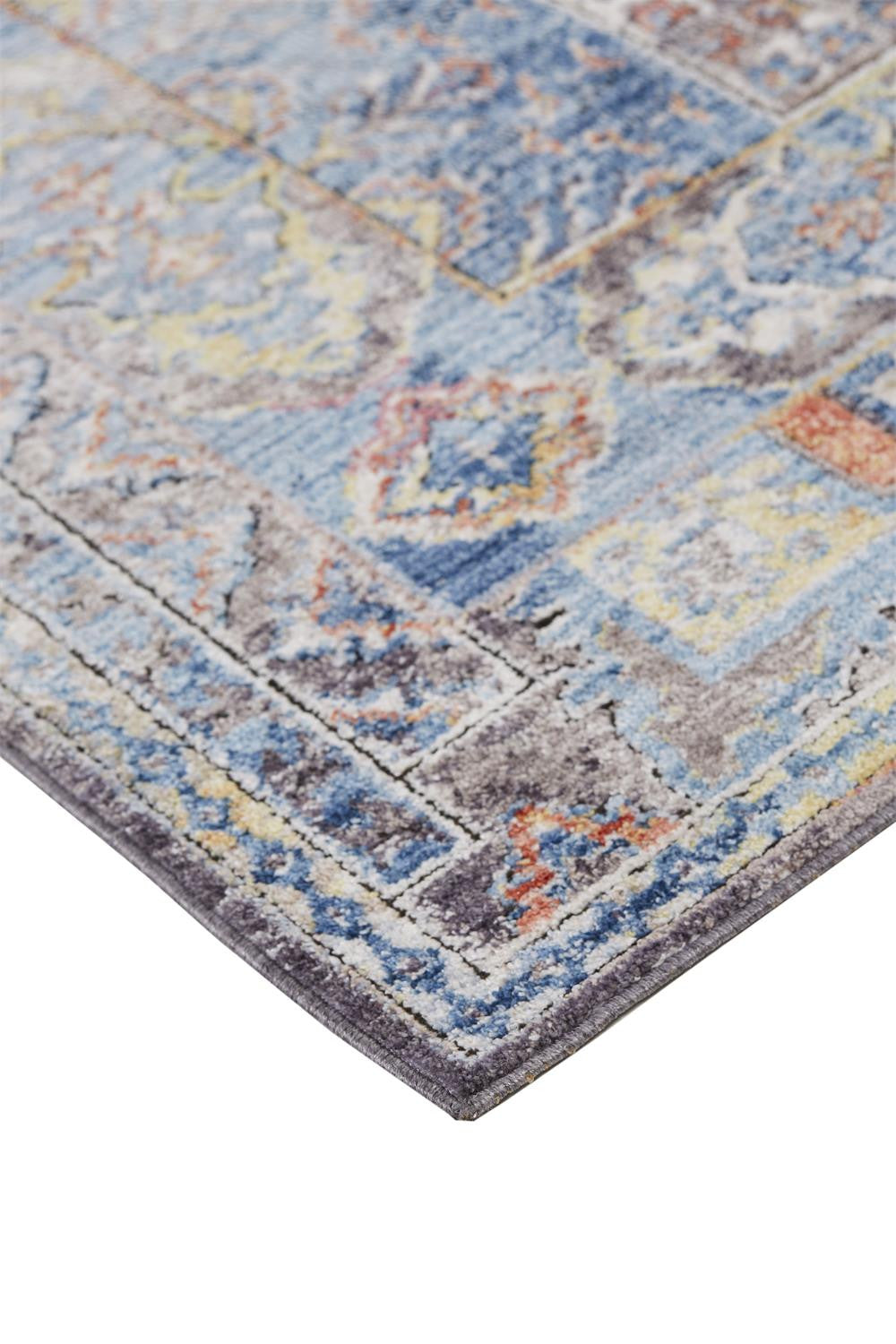 4' X 6' Blue Gray And Ivory Floral Stain Resistant Area Rug