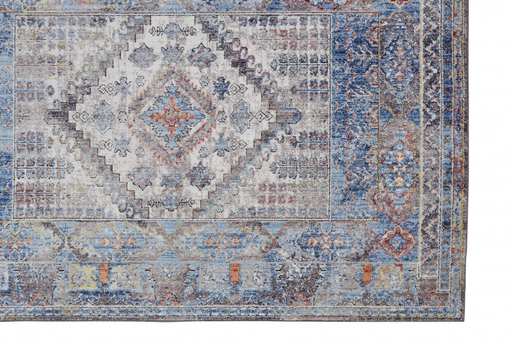 4' X 6' Blue Gray And Ivory Floral Stain Resistant Area Rug