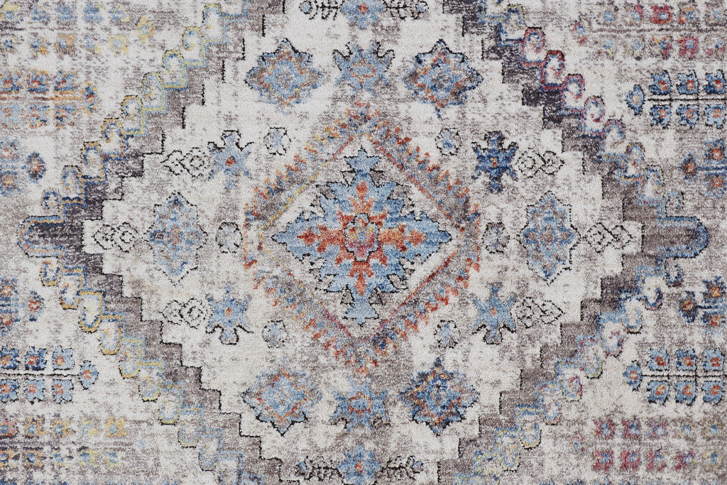 4' X 6' Blue Gray And Ivory Floral Stain Resistant Area Rug