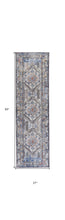 4' X 6' Blue Gray And Ivory Floral Stain Resistant Area Rug