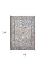 4' X 6' Taupe Blue And Gray Floral Stain Resistant Area Rug