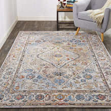 4' X 6' Taupe Blue And Gray Floral Stain Resistant Area Rug