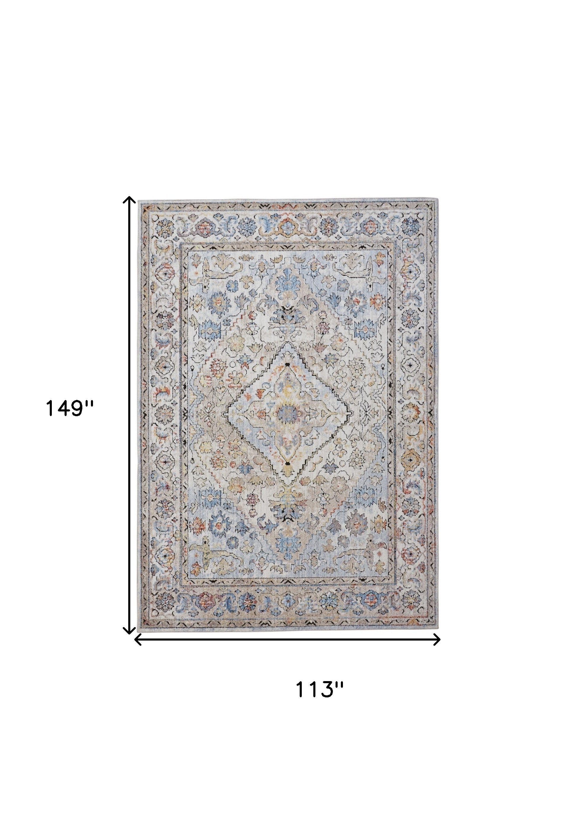 4' X 6' Taupe Blue And Gray Floral Stain Resistant Area Rug