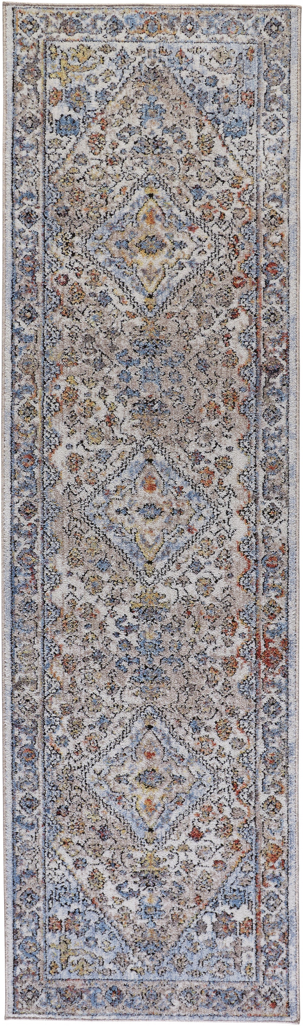 4' X 6' Taupe Blue And Gray Floral Stain Resistant Area Rug