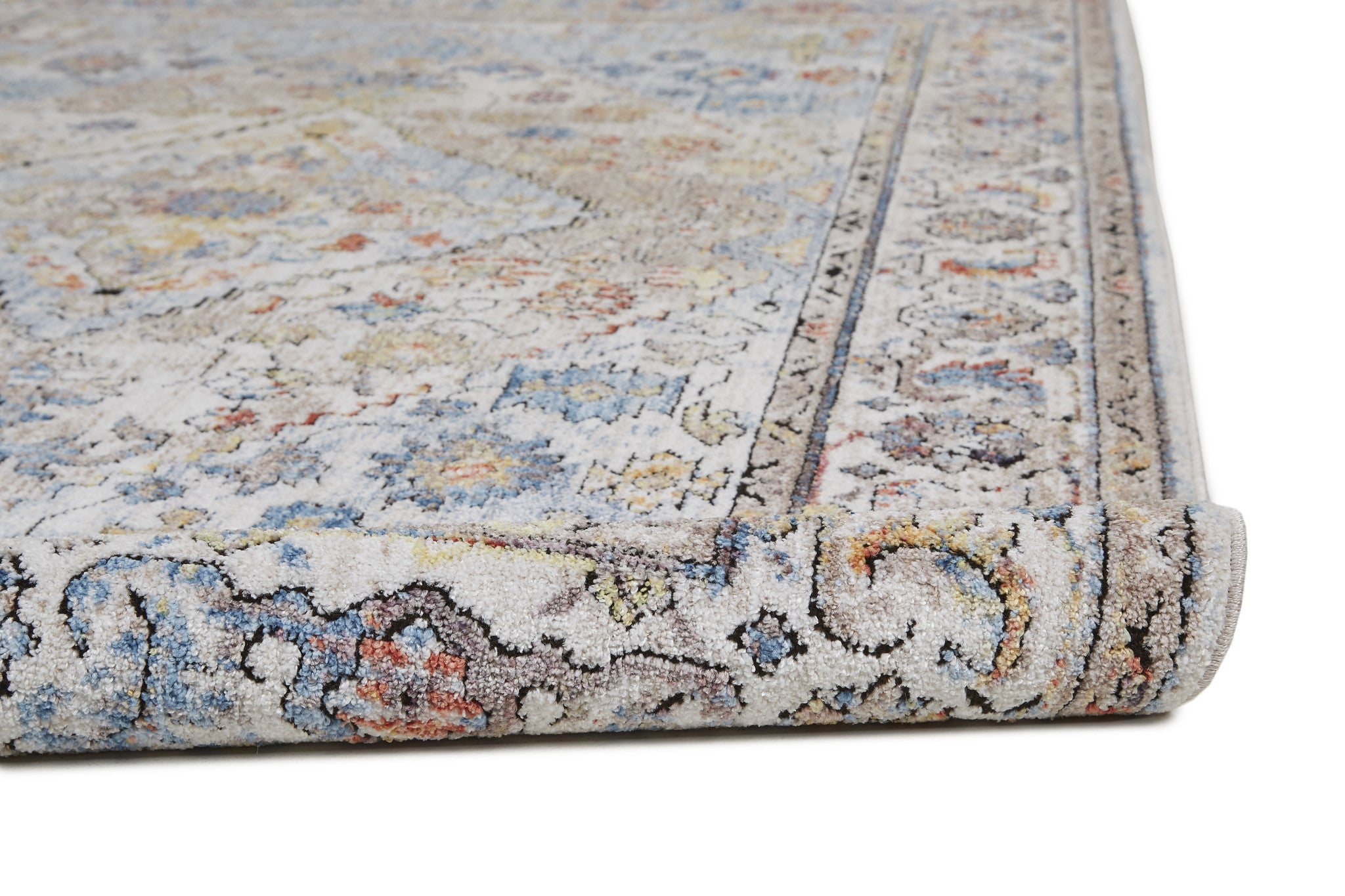4' X 6' Taupe Blue And Gray Floral Stain Resistant Area Rug