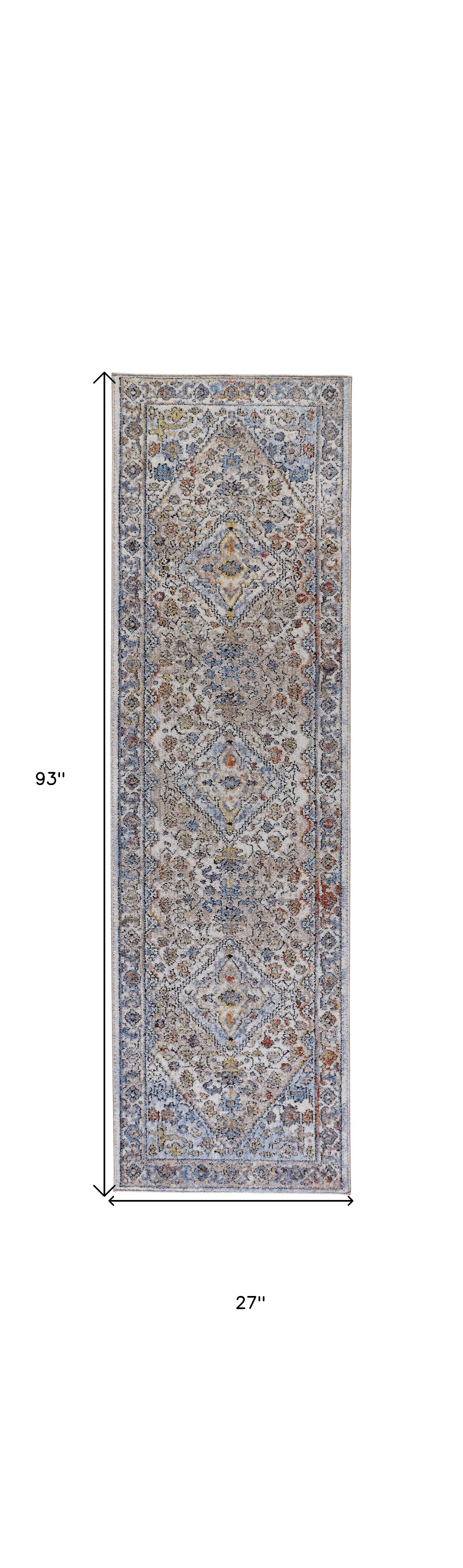 4' X 6' Taupe Blue And Gray Floral Stain Resistant Area Rug