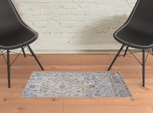 4' X 6' Taupe Blue And Gray Floral Stain Resistant Area Rug