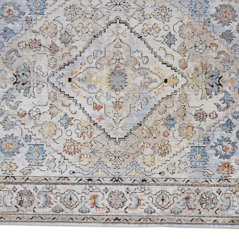 4' X 6' Taupe Blue And Gray Floral Stain Resistant Area Rug