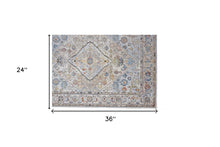 4' X 6' Taupe Blue And Gray Floral Stain Resistant Area Rug
