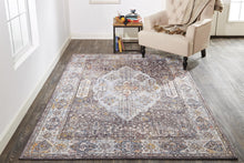 4' X 6' Gray Blue And Gold Floral Stain Resistant Area Rug