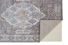 4' X 6' Gray Blue And Gold Floral Stain Resistant Area Rug