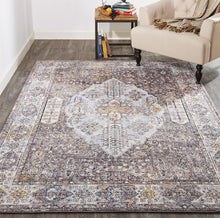 4' X 6' Gray Blue And Gold Floral Stain Resistant Area Rug
