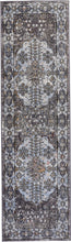 4' X 6' Gray Blue And Gold Floral Stain Resistant Area Rug