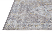 4' X 6' Gray Blue And Gold Floral Stain Resistant Area Rug