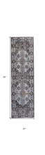4' X 6' Gray Blue And Gold Floral Stain Resistant Area Rug