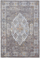 4' X 6' Gray Blue And Gold Floral Stain Resistant Area Rug