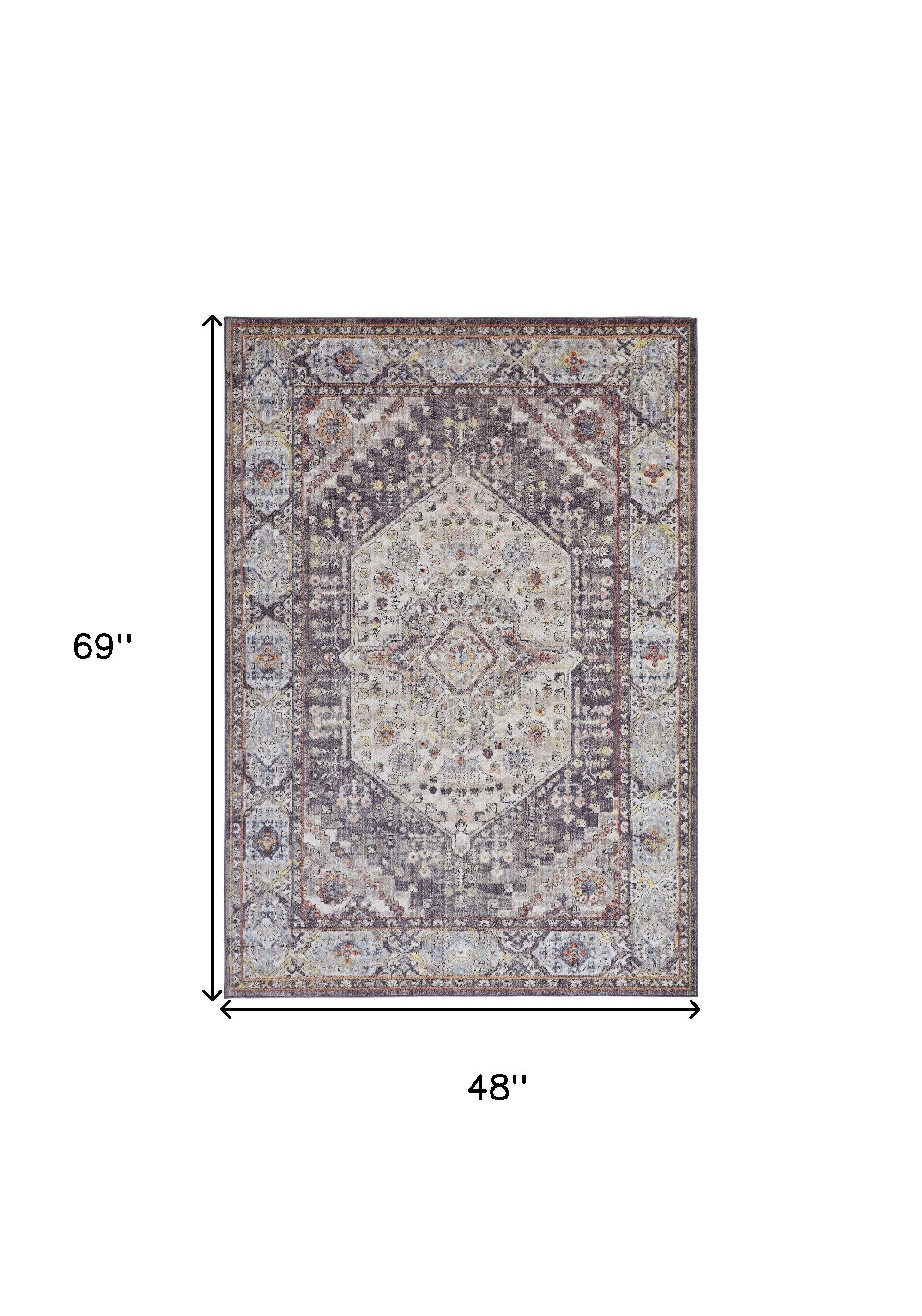 4' X 6' Purple Gray And Ivory Abstract Stain Resistant Area Rug