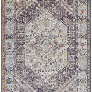 4' X 6' Purple Gray And Ivory Abstract Stain Resistant Area Rug