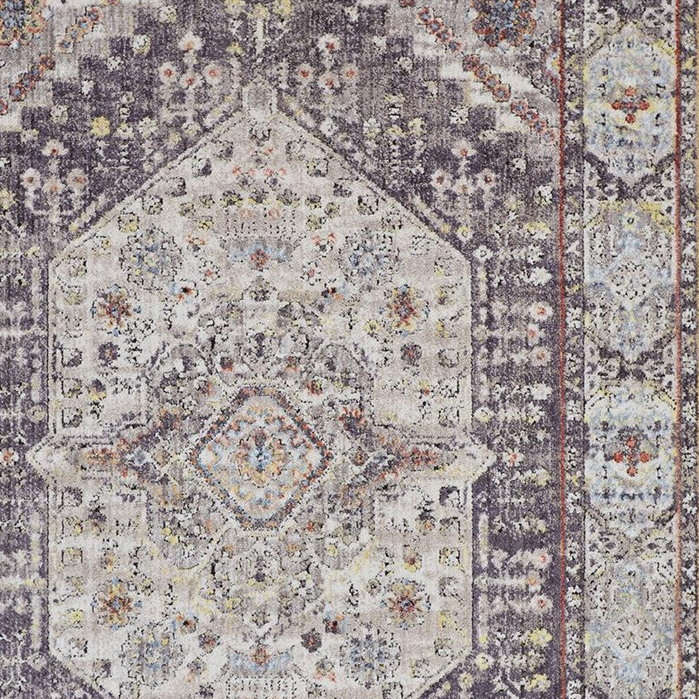 4' X 6' Purple Gray And Ivory Abstract Stain Resistant Area Rug