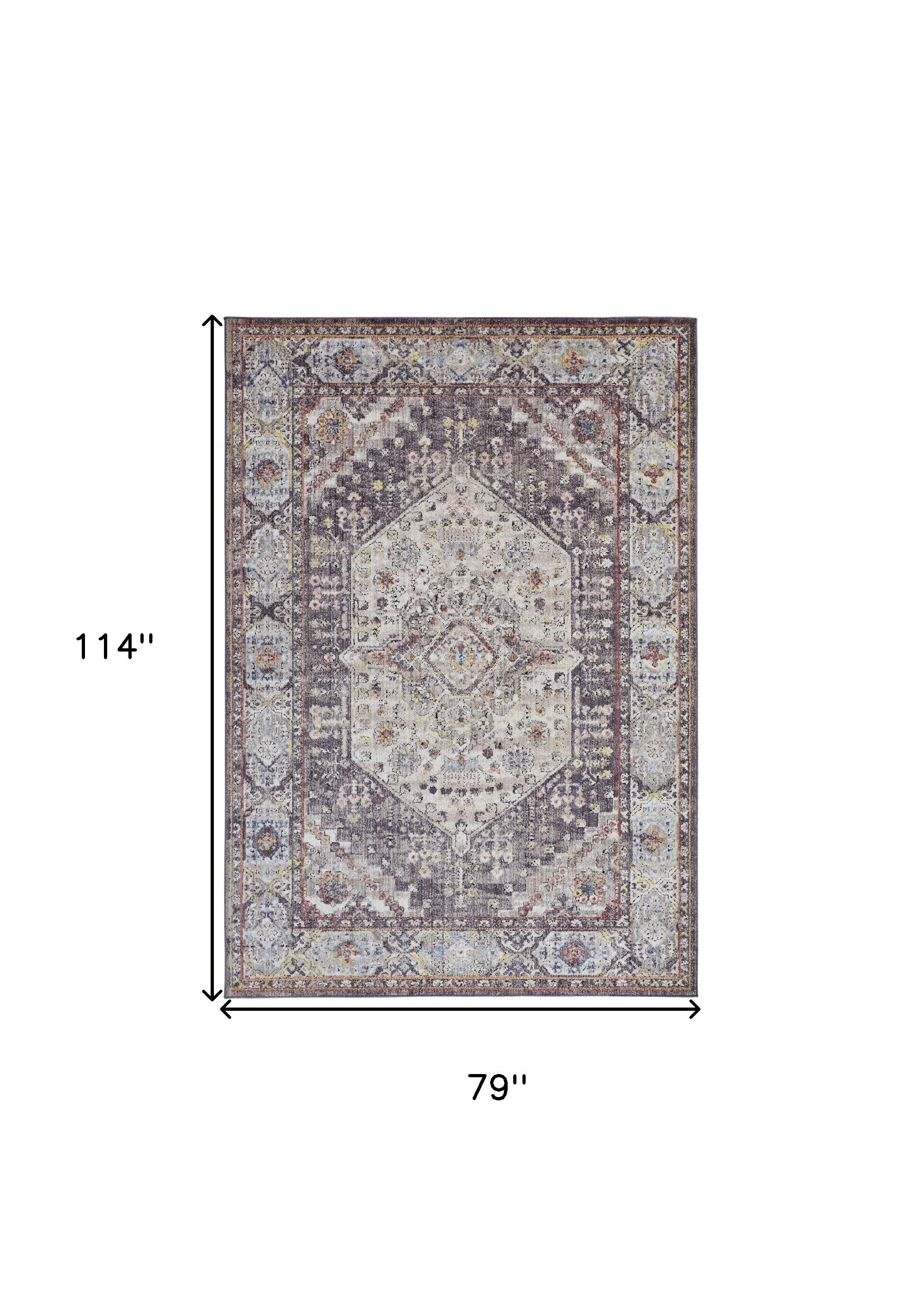 4' X 6' Purple Gray And Ivory Abstract Stain Resistant Area Rug