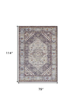 4' X 6' Purple Gray And Ivory Abstract Stain Resistant Area Rug
