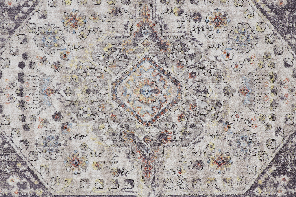 4' X 6' Purple Gray And Ivory Abstract Stain Resistant Area Rug