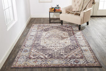 4' X 6' Purple Gray And Ivory Abstract Stain Resistant Area Rug