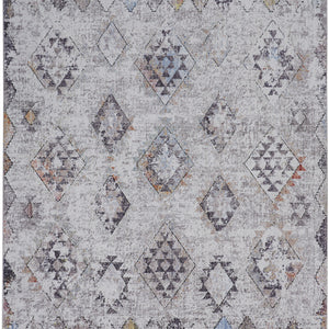 4' X 6' Gray Taupe And Blue Geometric Stain Resistant Area Rug