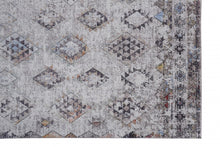 4' X 6' Gray Taupe And Blue Geometric Stain Resistant Area Rug