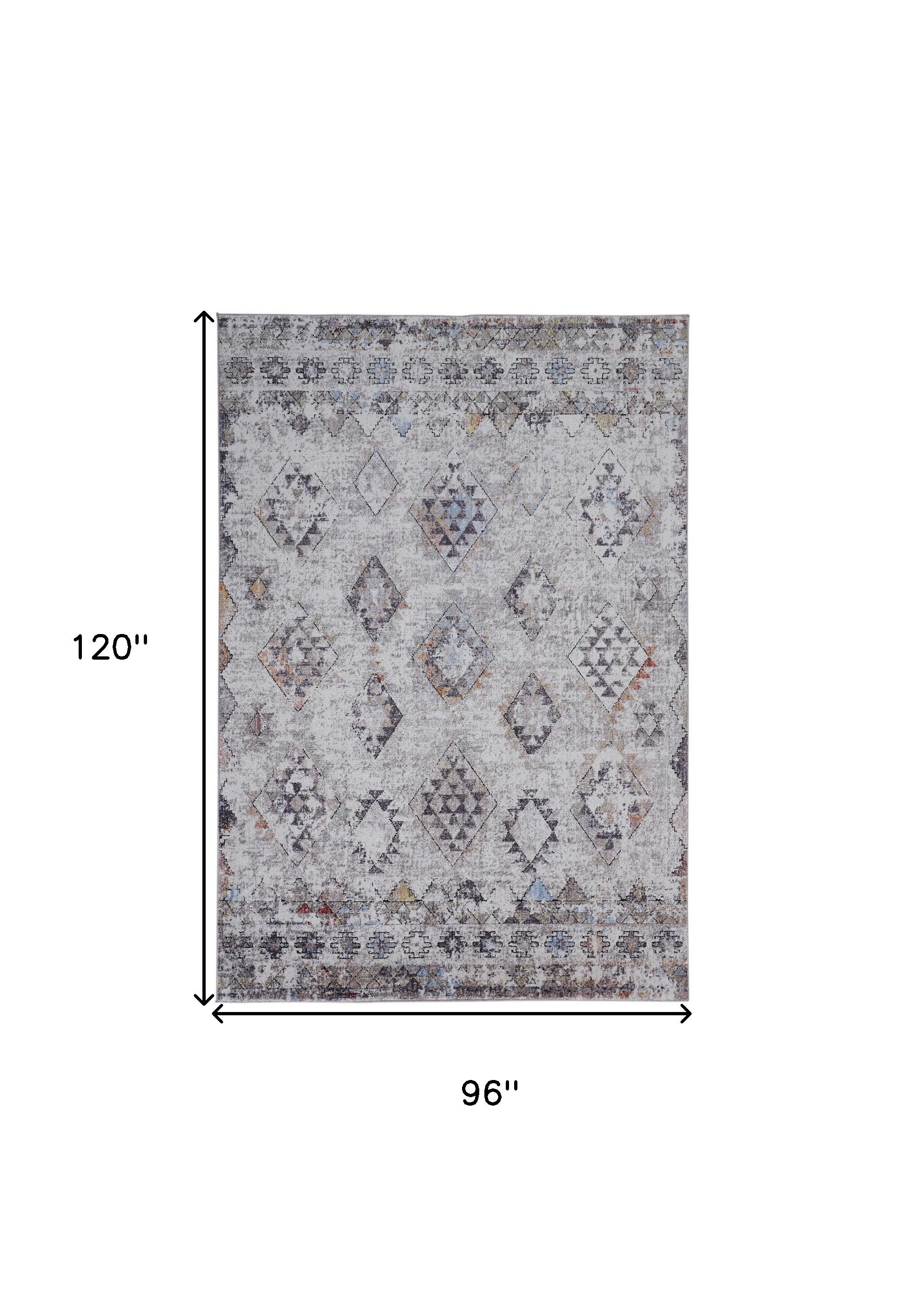 4' X 6' Gray Taupe And Blue Geometric Stain Resistant Area Rug