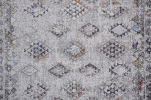 4' X 6' Gray Taupe And Blue Geometric Stain Resistant Area Rug