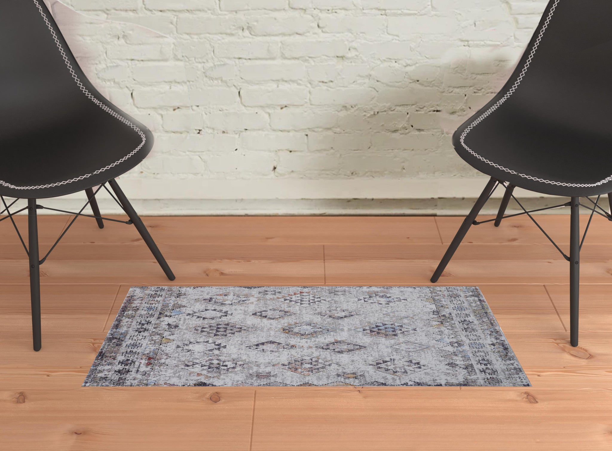 4' X 6' Gray Taupe And Blue Geometric Stain Resistant Area Rug