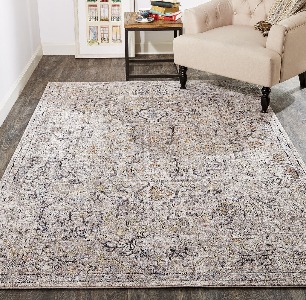 4' X 6' Gray Taupe And Yellow Abstract Stain Resistant Area Rug