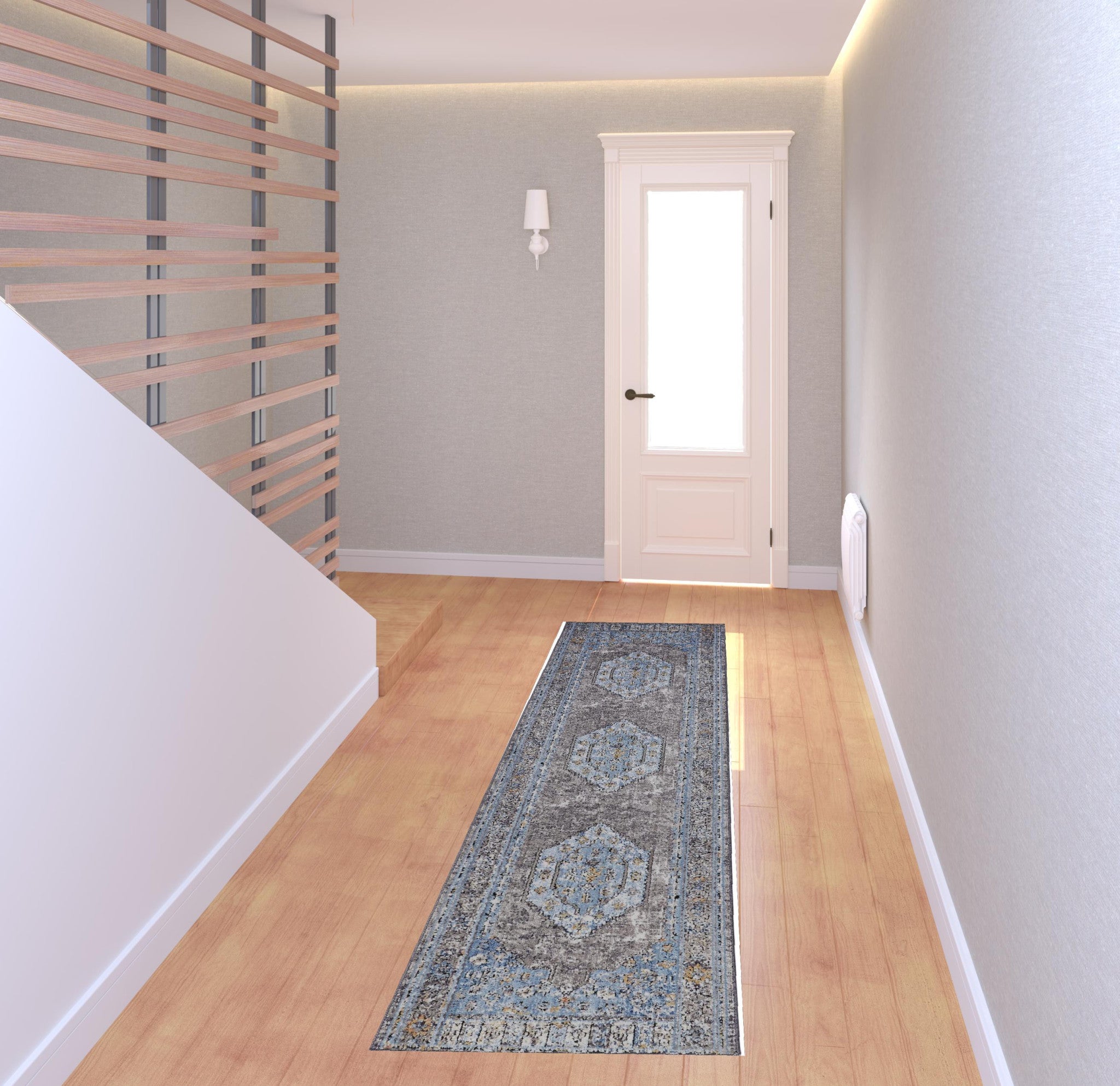 4' X 6' Blue Gray And Gold Floral Stain Resistant Area Rug