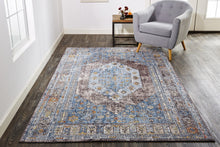 4' X 6' Blue Gray And Gold Floral Stain Resistant Area Rug