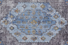 4' X 6' Blue Gray And Gold Floral Stain Resistant Area Rug