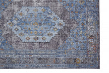 4' X 6' Blue Gray And Gold Floral Stain Resistant Area Rug