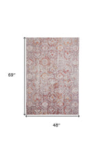 4' X 6' Pink Ivory And Gray Abstract Stain Resistant Area Rug