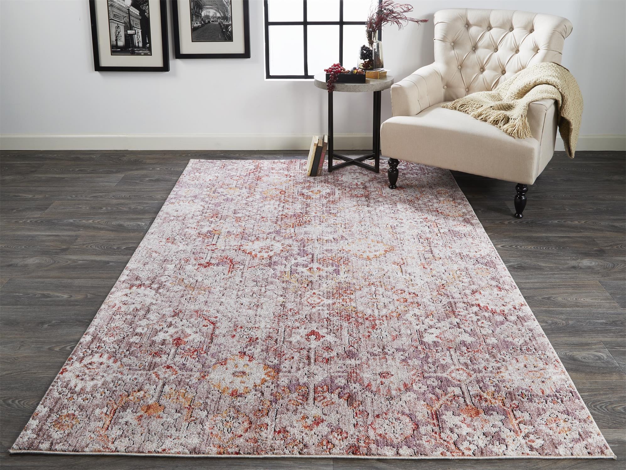 4' X 6' Pink Ivory And Gray Abstract Stain Resistant Area Rug