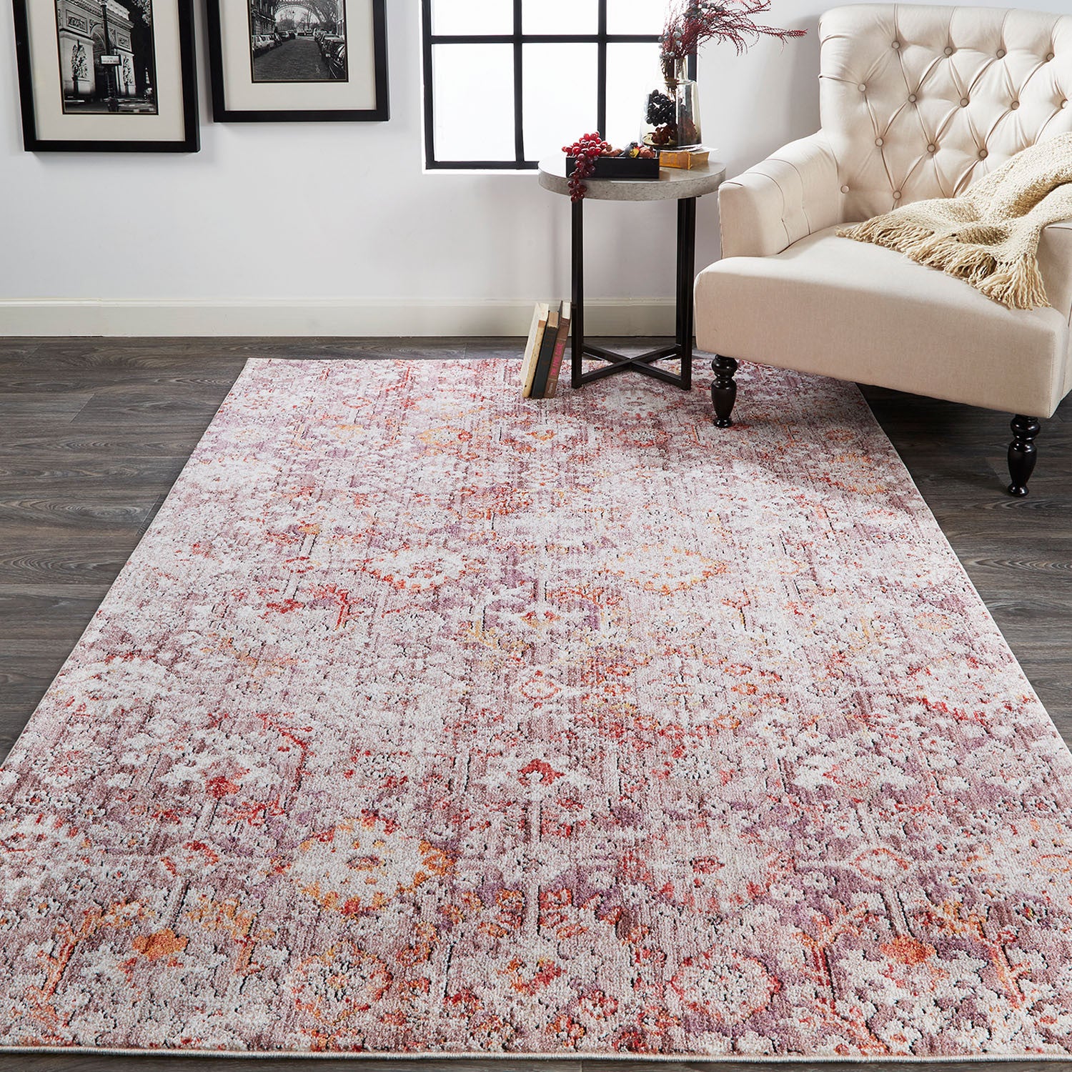 4' X 6' Pink Ivory And Gray Abstract Stain Resistant Area Rug