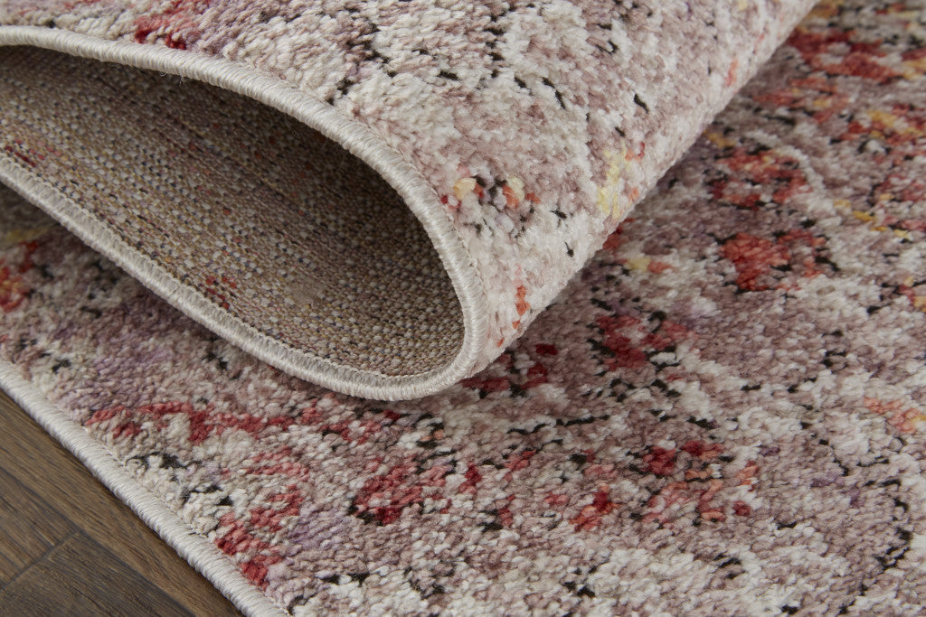 4' X 6' Pink Ivory And Gray Abstract Stain Resistant Area Rug