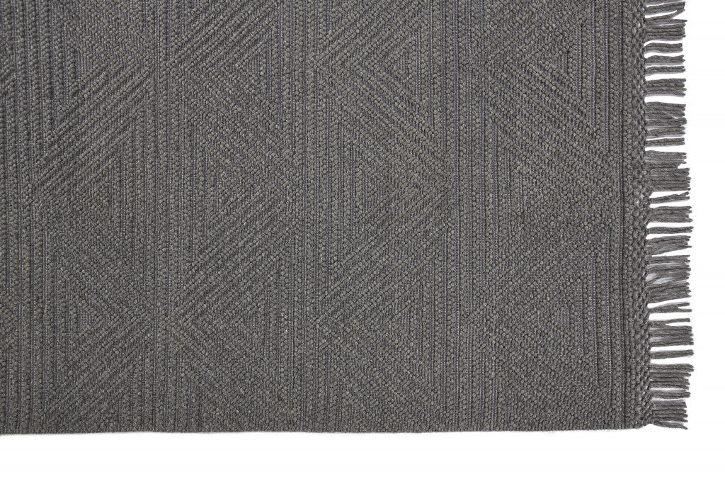 4' X 6' Gray Wool Geometric Hand Woven Area Rug With Fringe